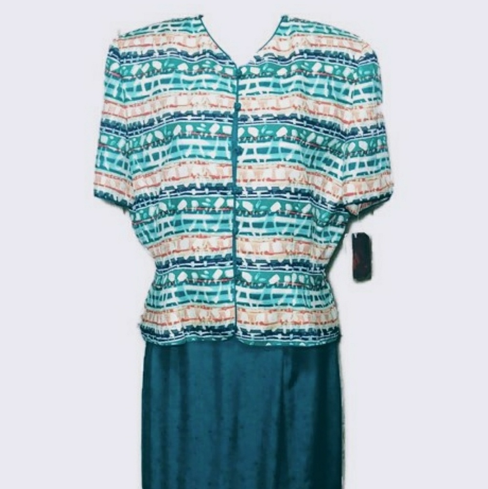 NWT Adrianna Papell 2 piece silk shirt & skirt 16